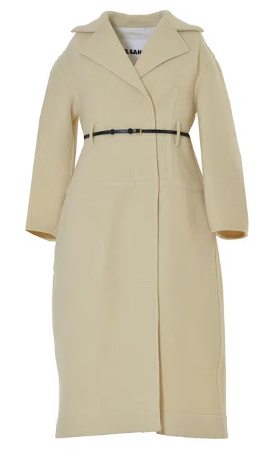 Jil Sander Belted Waist Coat In Beige