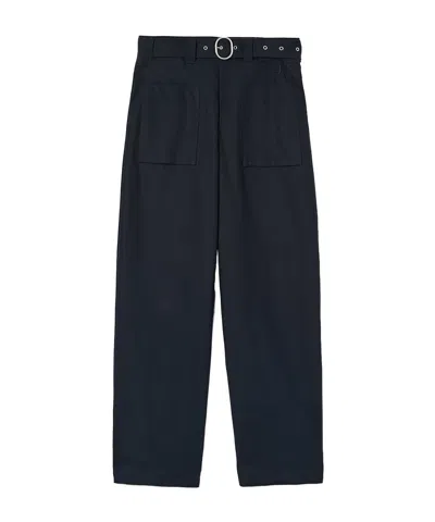 Jil Sander Belted-waist Organic Cotton Trousers In Black