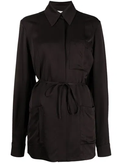 Jil Sander Tie-waist Satin Shirt Jacket In Brown