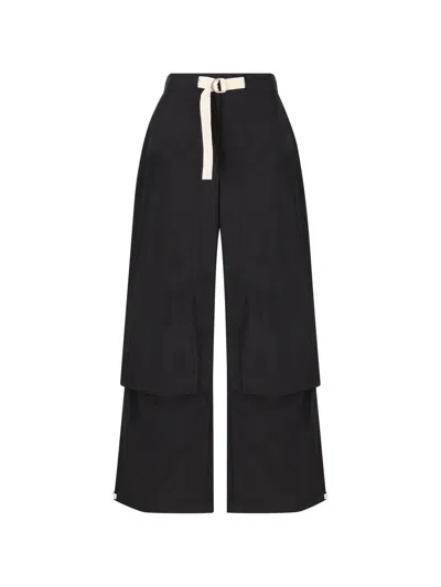 Jil Sander Belted-waist Wide-leg Trousers In Black