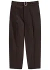 Jil Sander Belted Wide-leg Wool Trousers In Brown