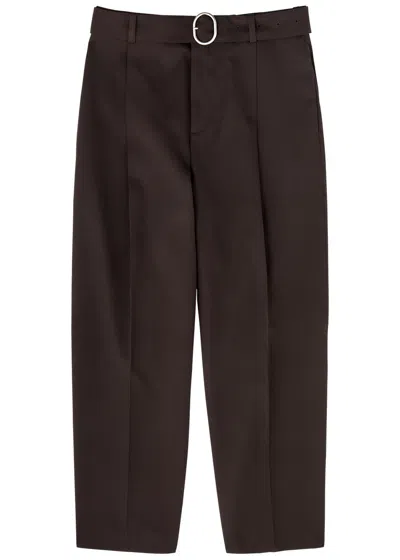 Jil Sander Belted Wide-leg Wool Trousers In Brown