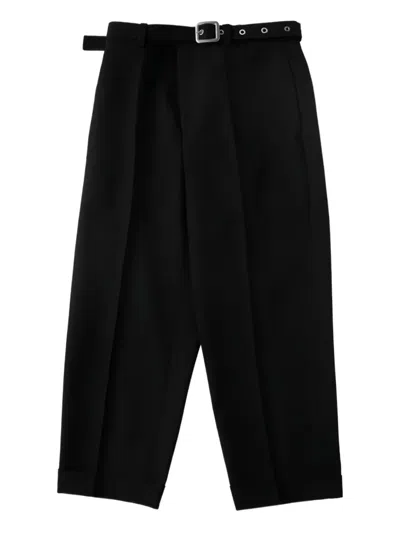 JIL SANDER BELTED WOOL CANVAS TROUSERS