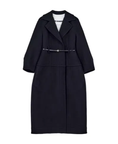 Jil Sander Belted Wool Coat In Black