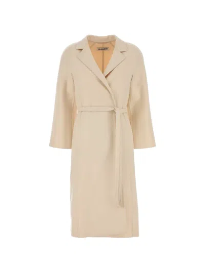 Jil Sander Belted Wool Coat In Neutral