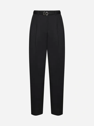 Jil Sander Wide-leg Mid-rise Cotton-blend Trousers In Black