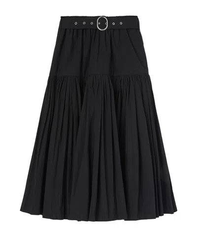 Jil Sander Belted-waist Pleated Midi Skirt In Black