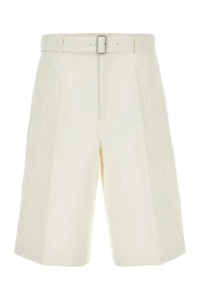 Jil Sander Front Pleats Linen Bermuda Shorts In White
