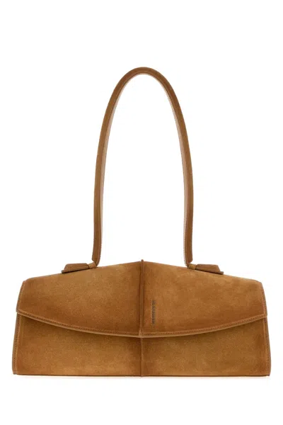 Jil Sander Biscuit Suede Mini Linea Shoulder Handbag In Brown