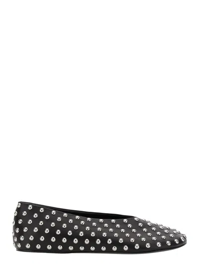 JIL SANDER BLACK BALLET FLATS WITH ALL-OVER STUD IN LEATHER WOMAN