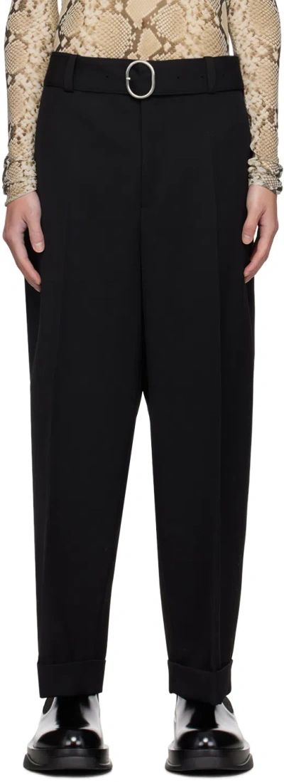 JIL SANDER BLACK BELTED TROUSERS