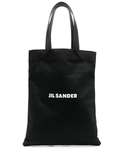 JIL SANDER BLACK BLACK BOOK TOTE CANVAS SHOPPING BAG
