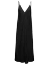 Jil Sander Black Calf Lenght V-neck Slip Dress, With Full Skirt And Diagonal Cut, In Viscose Woman In Black
