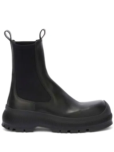 JIL SANDER BLACK CALFSKIN ANKLE BOOTS