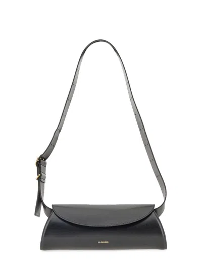 Jil Sander Black Cannoli Structured Leather Shoulder Bag In Gray