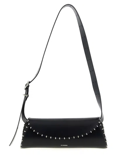 JIL SANDER BLACK CANNOLO SMALL SHOULDER BAG