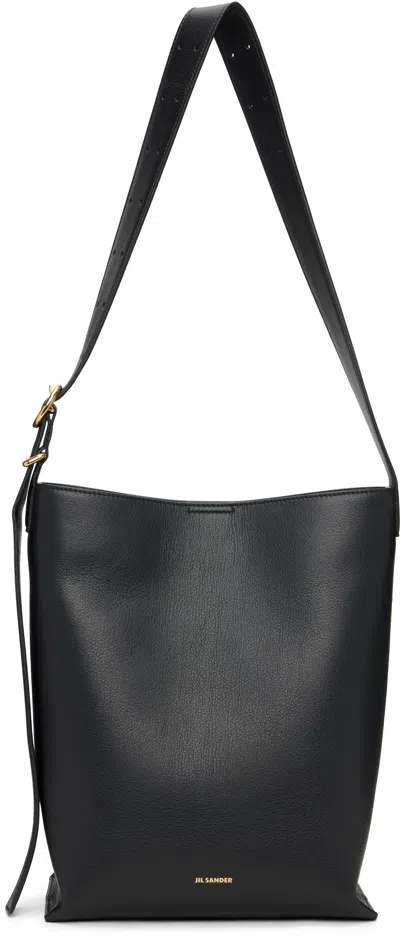 Jil Sander Cannolo Leather Shoulder Bag Adjustable Strap In Black
