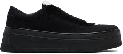 Jil Sander Black Canvas Low Sneakers In 002 Black