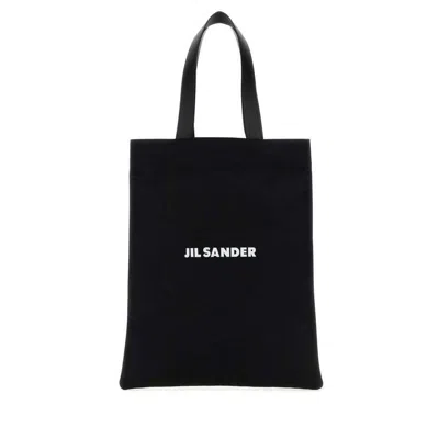 JIL SANDER BLACK CANVAS MEDIUM BOOK SHOPPING BAG 001 EXTERIOR: COTTON LINEN BORSE A MANO