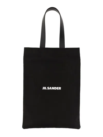 Jil Sander Black Canvas Shopping Bag In 1