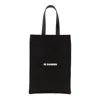 Jil Sander Logo Print Cotton-linen Blend Tote Bag In Black
