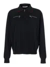 Jil Sander Black Sweater With Classic Collar And Front Zip Pockets In Wool Man In Black