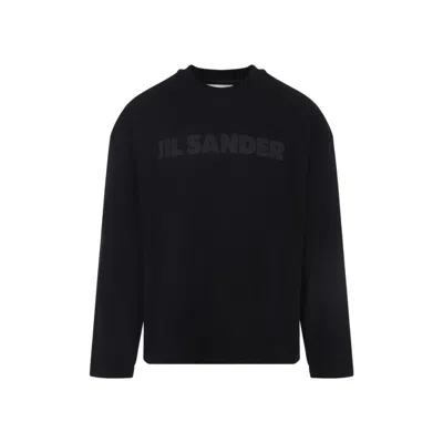 JIL SANDER BLACK COTTON CN LONG SLEEVES OS T-SHIRT
