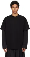 Jil Sander Black Crewneck T-shirt With Logo Lettering On The Rear And Layered Design In Black