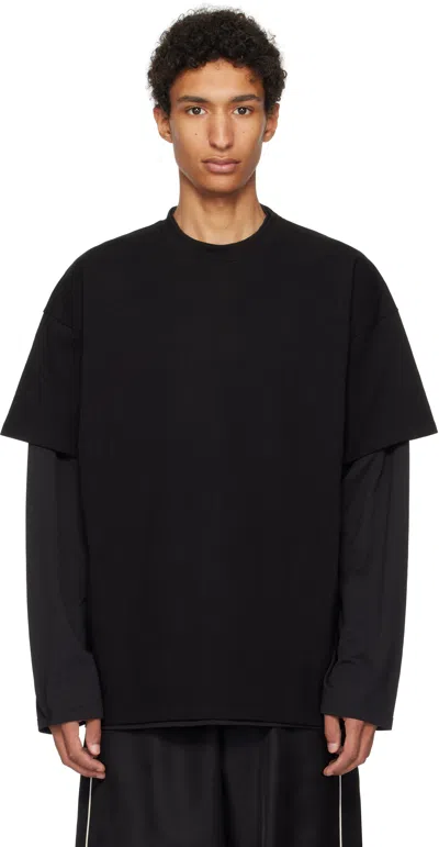 JIL SANDER BLACK COTTON CREW-NECK T-SHIRT