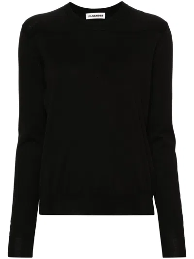 Jil Sander Black Cotton Crewneck Sweater For Women