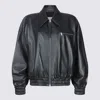 Jil Sander Leather Bomber Jacket Collared Pockets Elasticated Hem In Black