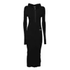 Jil Sander Wool Blend Dress With Hood And Ribbed Texture In Black