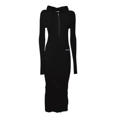 JIL SANDER JIL SANDER BLACK COTTON LONG DRESS WITH HOOD