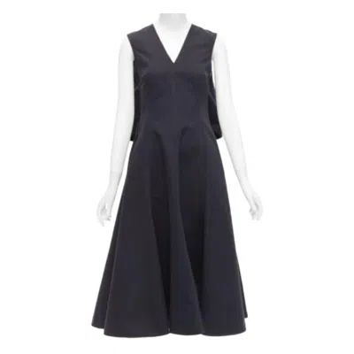 Pre-owned Jil Sander Black Cotton Silk Cape Back Cut Out V-neck Aline Midi Dress Fr32 Xxs