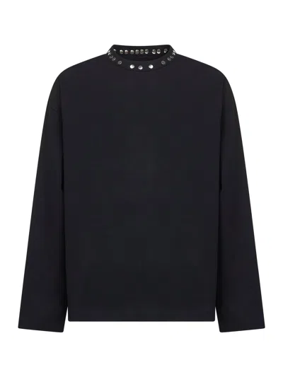 Jil Sander Metal-stud Crew-neck Top In Black