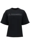 Jil Sander Round Neck Black Cotton T-shirt With Tonal Logo Print