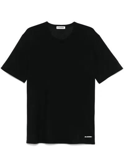 Jil Sander Black Cotton T-shirt With Small White Logo