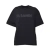 Jil Sander Round Neck Black Cotton T-shirt With Tonal Logo Print In Black