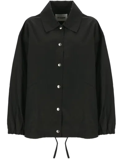 Jil Sander Black Cotton Textured Jacket With Pockets