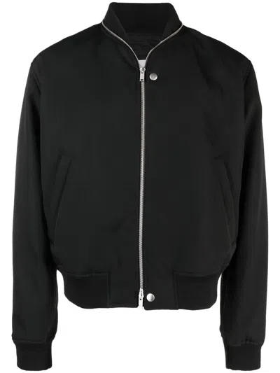 JIL SANDER BLACK COTTON WOOL BOMBER JACKET