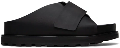Jil Sander Platform Leather Slides In Black