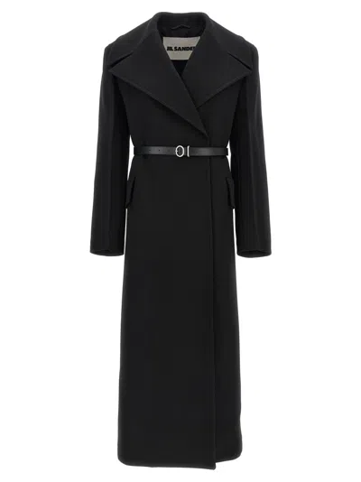 JIL SANDER BLACK DOUBLE-BREASTED COAT