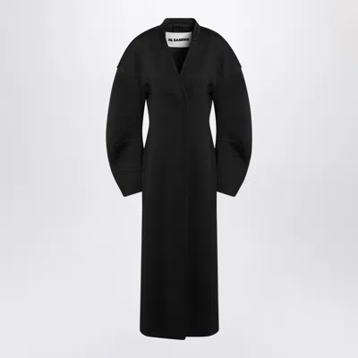 JIL SANDER JIL SANDER BLACK DOUBLE BREASTED COAT IN VIRGIN WOOL