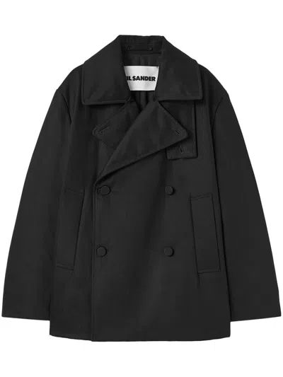 Jil Sander Double-breasted Cotton Coat In Black