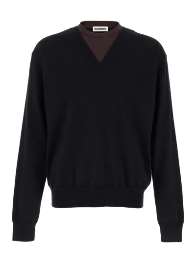JIL SANDER BLACK DOUBLE-NECK SWEATER
