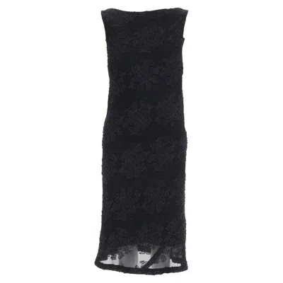 Jil Sander Black Floral Cloque Applique Sheer Overlay Bias Dress Fr38 M