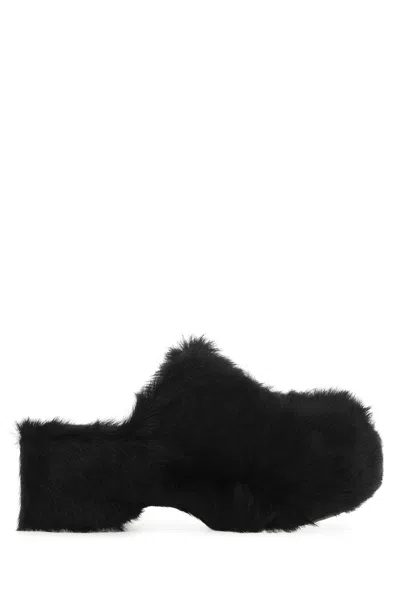 Jil Sander Black Fur Clogs