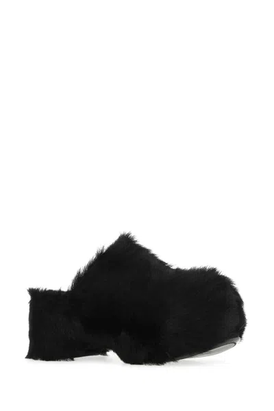 Jil Sander Black Fur Clogs