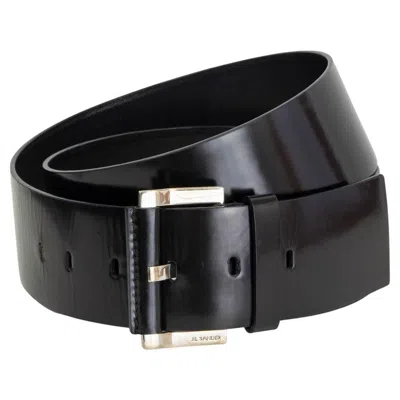 Pre-owned Jil Sander Black Glazed Leather Wide Waist Belt 40 L