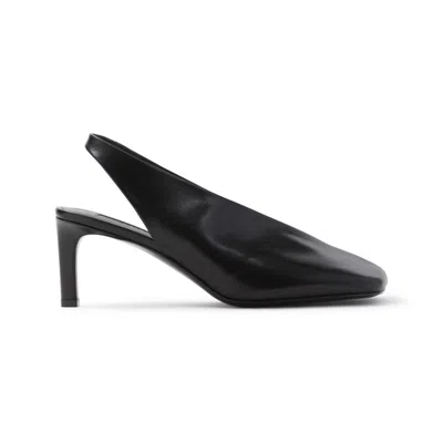 Jil Sander Elegant Square-toe Slingback Pumps In Shiny Leather In Black